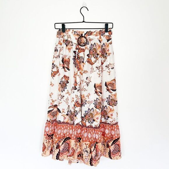 Rachel Rachel Roy Women’s Linen Blend Fall Floral Crop Blouse Midi Belted Skirt - Picture 2 of 13